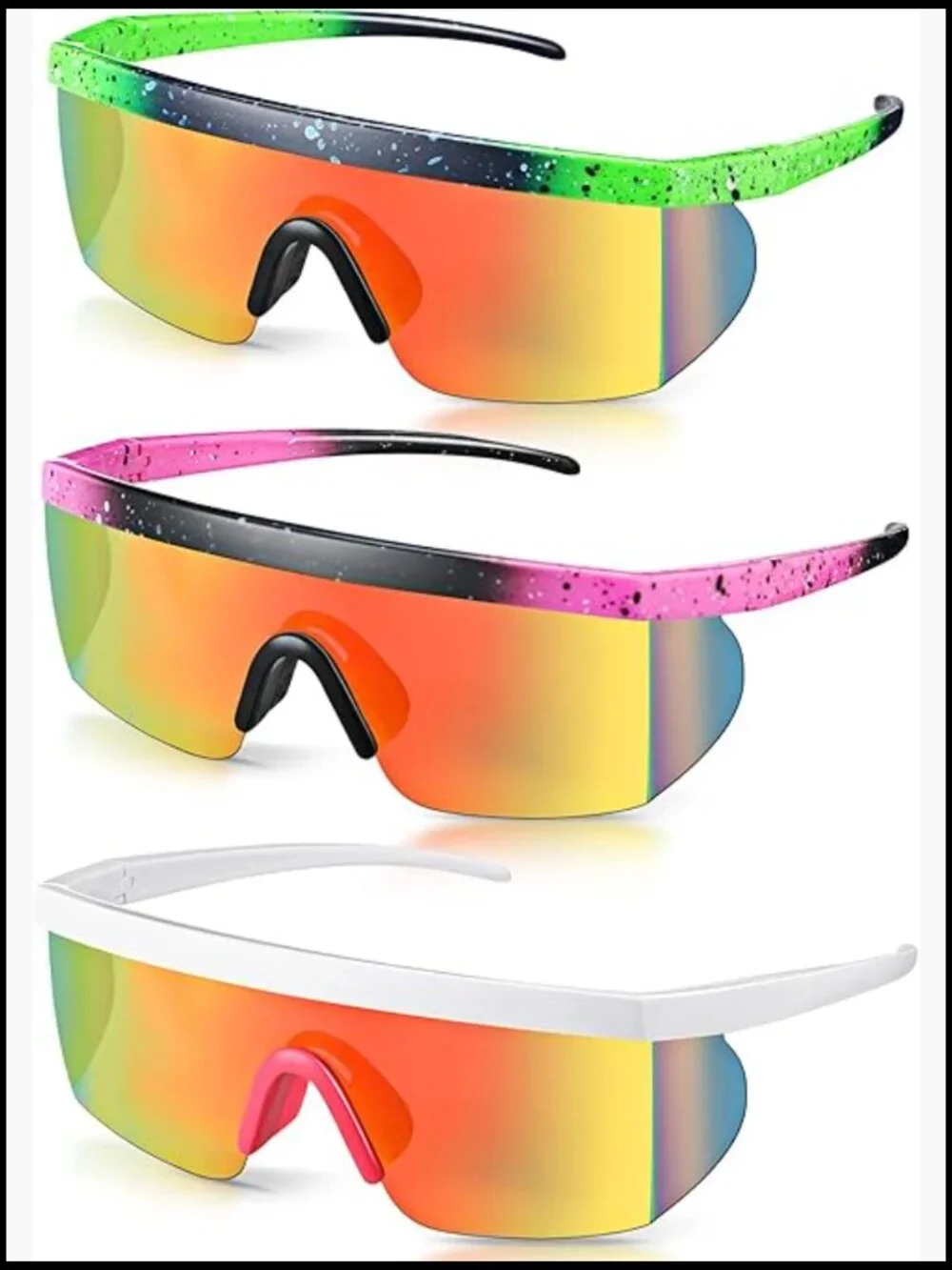 3 Pair Neon Retro Mirrored Sunglasses Semi Rimless PC Material Sport
